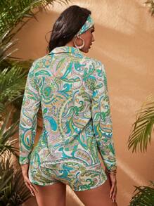 SHEIN SXY Bộ đồ hai mảnh nữ Nút phía trước Tất cả trên in Boho - Nhiều màu - Xem 2