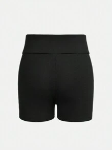 SHEIN Pantalones cortos ajustados con forma asimétrica tejidos como capa base para niñas preadolescentes - Negro - Ver 2