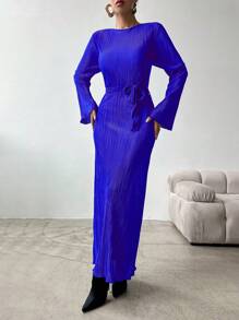 RueChic Women's Ruffle Sleeve Belted Dress - Blue - View 3