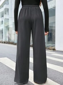 SHEIN Leap Crew 青少年女孩鬆身運動褲,帶斜口袋,純色 - 灰色 - 查看 2