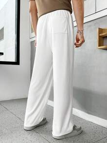 Manfinity RebelGame 男士抽繩腰針織長褲 - 白色 - 查看 2