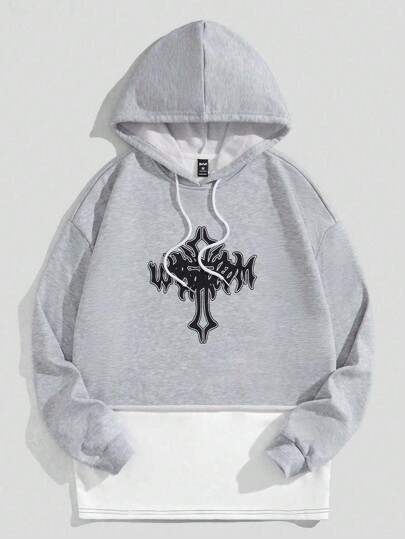 Street Life Felpa Con Cappuccio Con Coulisse A Quadri A Blocchi Colorati Stampati Con Croce A Goccia Per Uomo