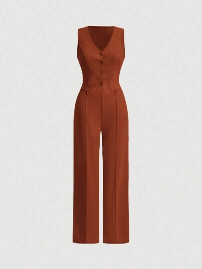 SHEIN MOD Ladies' Solid Color Vest And Pants 2pcs/Set