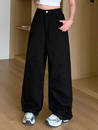 DAZY Women's Wide Leg Denim Pants With Pockets