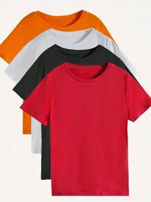 SHEIN EZwear 純色基本款圓領休閒t卹 - 彩色 - 查看 1