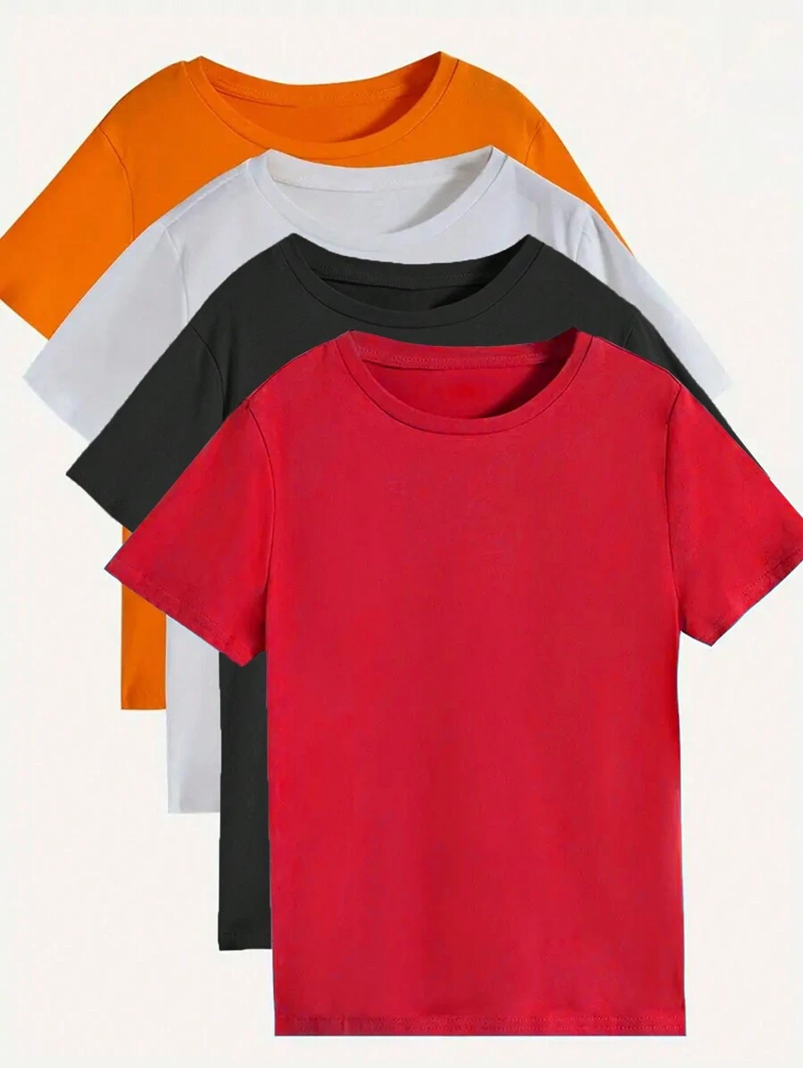 SHEIN EZwear 純色基本款圓領休閒t卹 - 彩色 - 查看 1