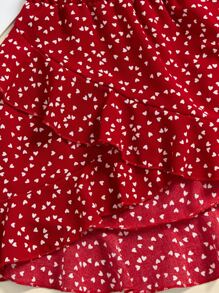 SHEIN Tween Girl Confetti Heart Print Ruffle Hem Skirt - Red and White - View 3