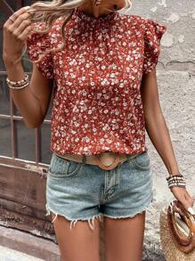 SHEIN Clasi Áo cánh tay lửng in hoa cho nữ - Đỏ - Xem 4