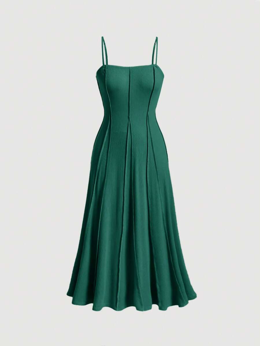 SHEIN MOD Women's Plain Color Cami Dress - Dark Green - View 1