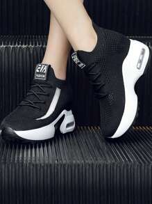 女士透气针织运动鞋，休闲系带户外鞋，舒适低帮鞋 - 黑色 - 查看 5