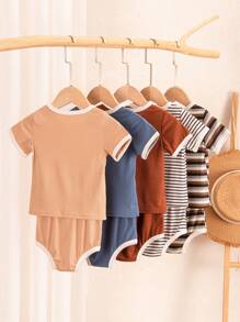 Baby Boys' Color Block Rolled Edge Short Sleeve T-Shirt And Shorts Set - Multicolor - View 2
