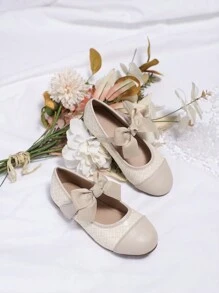 Giày bệt nơ màu mơ cho bé gái, phong cách công chúa dễ thương, phù hợp mặc váy, dự tiệc, đi học, khiêu vũ, mùa thu/đông - Màu be - Xem 2