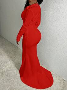 Slaydiva 情人节音乐节度假新年约会优雅性感红色长裙 - 紅色 - 查看 1