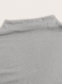 SHEIN EZwear Solid Color Stand Collar Pleated Bodycon Dress - Light Grey - View 3