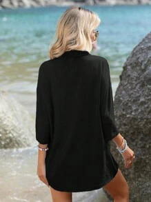 SHEIN VCAY Completo Da Donna Con Camicia E Pantaloncini Tinta Unita - nero - Visualizzare 2