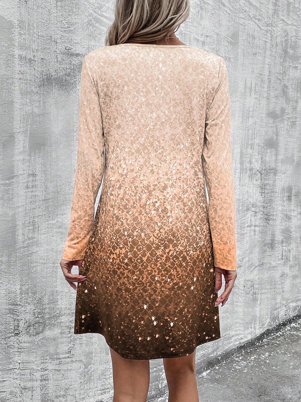 Gradient Round Neck Loose T-Shirt Dress
