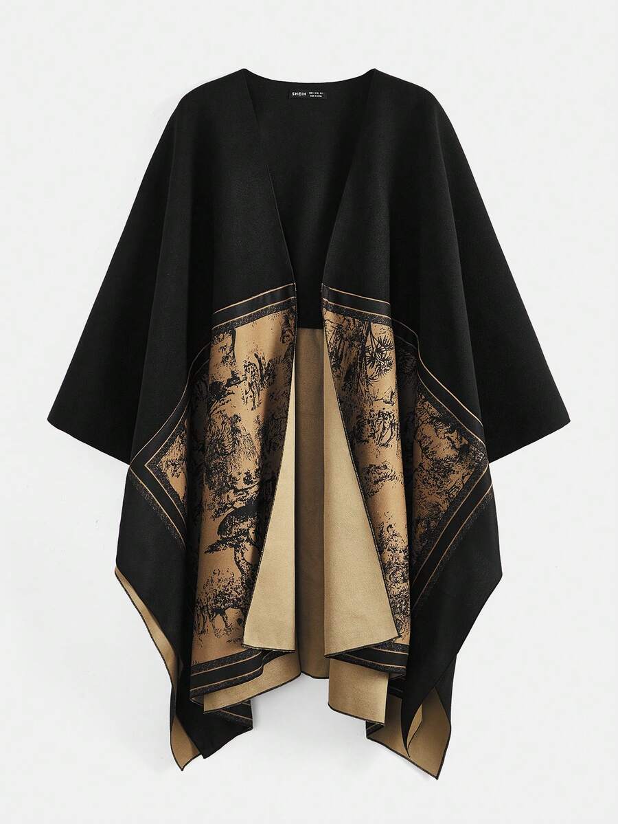 SHEIN Essnce 女士色塊印花接片蝙蝠袖夾克 - 彩色 - 查看 1