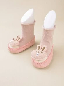 女孩可愛粉紅兔子卡通設計舒適簡約嬰兒平底休閒家居鞋（圖案隨機） - 粉色 - 查看 3