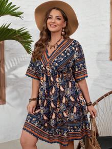 SHEIN VCAY 大尺碼女士印花鄉村音樂會夏季連衣裙 - 彩色 - 查看 3