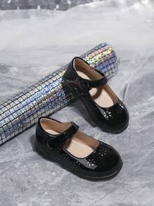 女童秋冬英倫風格時尚黑色低跟珍鞋,可愛的校園舞台鞋 - 黑色 - 查看 6