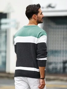 Suéter De Cuello Redondo Con Bloque De Color Para Hombre - Multicolor - Ver 2