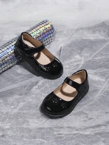 女童秋冬英倫風格時尚黑色低跟珍鞋,可愛的校園舞台鞋 - 黑色 - 查看 5