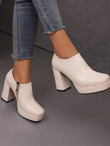 Zapatos De Tacón Beige Para Mujeres, Diseño Simple Y Fácil De Combinar, Para Usar En Primavera Y Otoño - Beis - Ver 3