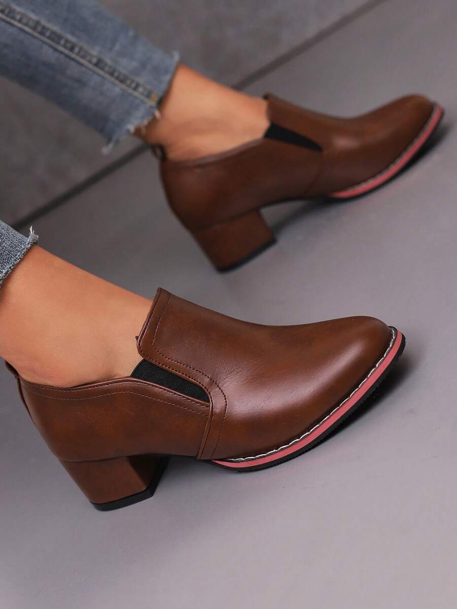Zapatos De Tacón Medio Simples Color Café Para Mujer, Nuevos En La Primavera/otoño Y De Fácil Puesta - Marrón - Ver 1
