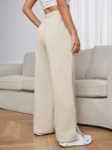 SHEIN EZwear 女款純色束口腰運動褲 - 杏色 - 查看 2