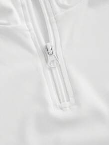 SHEIN Sports 純色拉鍊開襟半扣合修身運動衫 - 白色 - 查看 7