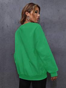 EURMUSE Solid Drop Shoulder Sweatshirt - Green - View 2