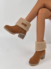 女士户外保暖休闲短靴两用雪地靴一脚蹬时尚大码靴子 - 棕色 - 查看 4