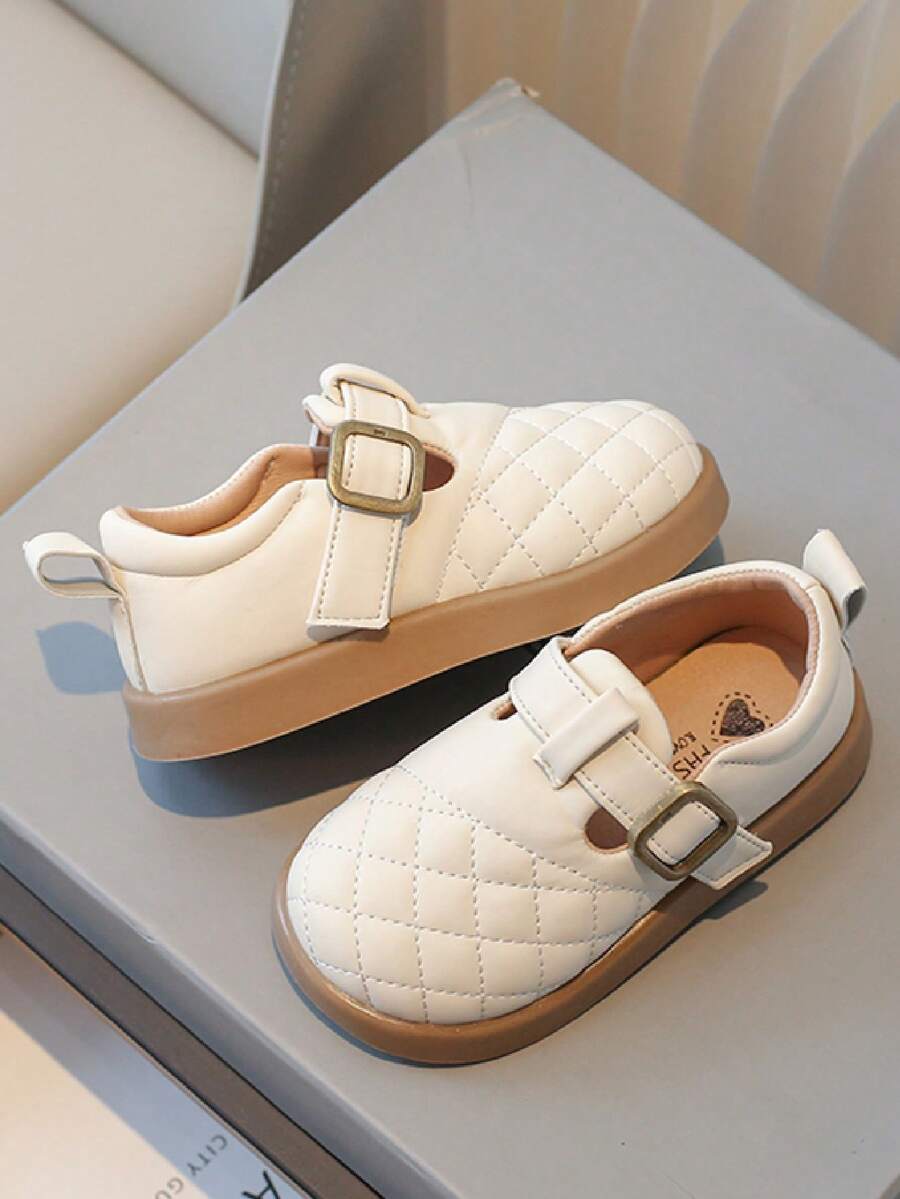 Children's Fashionable Beige Hook And Loop Closure Slip-On Flat Shoes - Beige - View 1