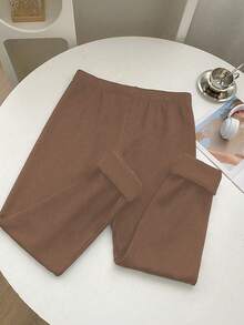 Flirla Women's Plus Size Solid Color Thermal Lined Thermal Leggings - Khaki - View 3