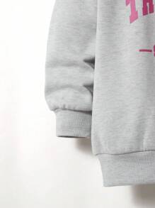 Bộ 2 áo hoodie in chữ thoải mái rộng rãi cho bé trai và quần dài bo thun, vải nỉ, dày - Xám - Xem 6