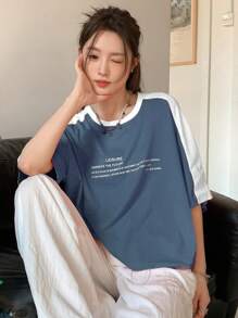 DAZY Áo thun cổ tròn in slogan nữ GIẢI TRÍ NÂNG CẤP CUỘC SỐNG TƯƠNG LAI LÀ CHUỖI KỶ NIỆM TẬN HƯỞNG, KHÔNG CHỈ LÀ SỐNG SÓT TRONG CUỘC SỐNG THƯỜNG XUYÊN NÀY, CHÚNG TA PHẢI NHÌN MẶT TỐT CỦA CUỘC SỐNG HÃY TÌNH YÊU - Màu xanh lam - Xem 2