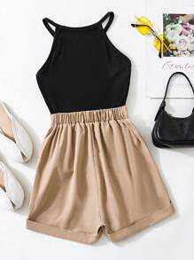 Tween 女孩純色背心和短褲 2 件套 - 彩色 - 查看 2