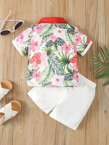 嬰兒男童植物印花短袖襯衫和短褲套裝 - 彩色 - 查看 2