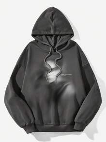 SHEIN EZwear Abstract Portrait Print Oversized Women's Hooded Sweatshirt For Fall Winter - Dark Grey - View 1