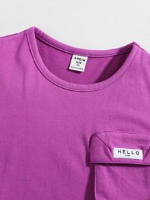 Young Boy Casual & Comfortable Letter Patched Multi-Pocket Tank Top, Summer - Purple - View 4