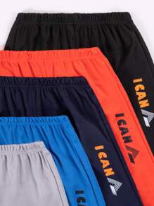 SHEIN Explorewe 適合青少年男孩的5入組休閒字母印花舒適運動短褲，夏季使用 - 彩色 - 查看 4