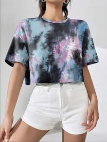 SHEIN EZwear 女士水染寬鬆t恤 - 彩色 - 查看 4