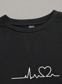 SHEIN EZwear 3入組愛心印花修身彈性長袖女款休閒T恤 - 彩色 - 查看 6