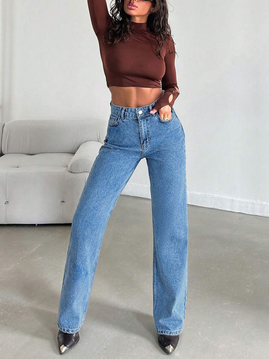 EURMUSE Women'S Straight-Leg Jeans - Medium Wash - View 1