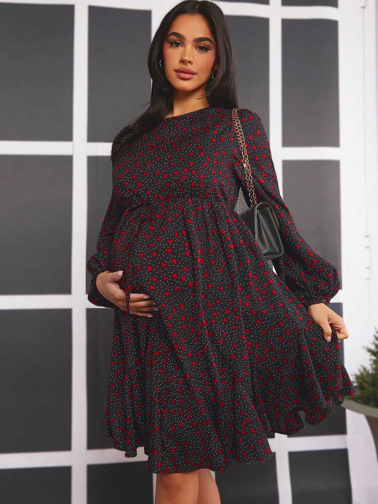 Maternity Polka Dot Print Heart Pattern Dress