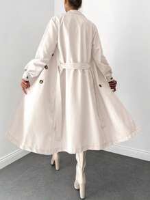 Cổ áo Đôi ngực Thắt lưng Áo khoác Trench - Màu be - Xem 2