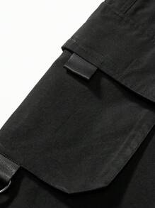 男士春秋翻蓋羅紋下擺工裝褲 - 黑色 - 查看 3