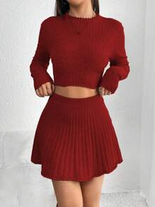 Lunelith SHEIN Lunessa 2 szt./zestaw Damski Przycięte Swetry I Spódnica z dzianiny