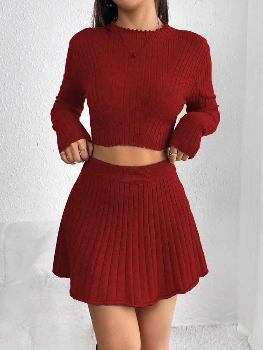 Lunelith SHEIN Lunessa 2 szt./zestaw Damski Przycięte Swetry I Spódnica z dzianiny