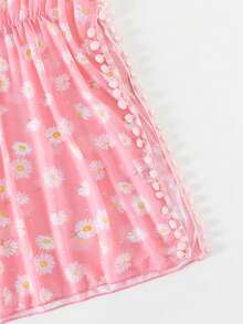 Tween Girls Daisy Embroidery Fuzzy Ball Decorated Cover Up Dress - Pink - View 4